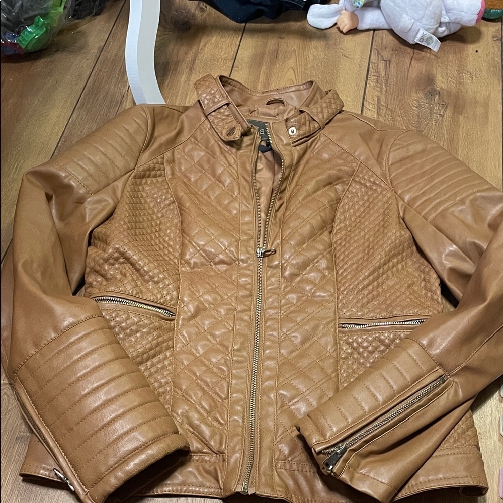 Roberto Cavalli Quilted Tan Leather Jacket